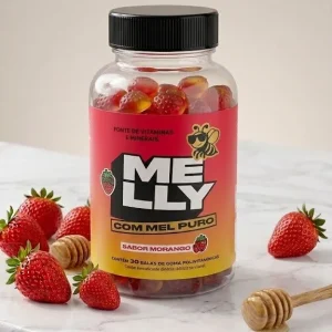 MELLY Gummies - com mel puro - 30 Gomas - Sabor morango