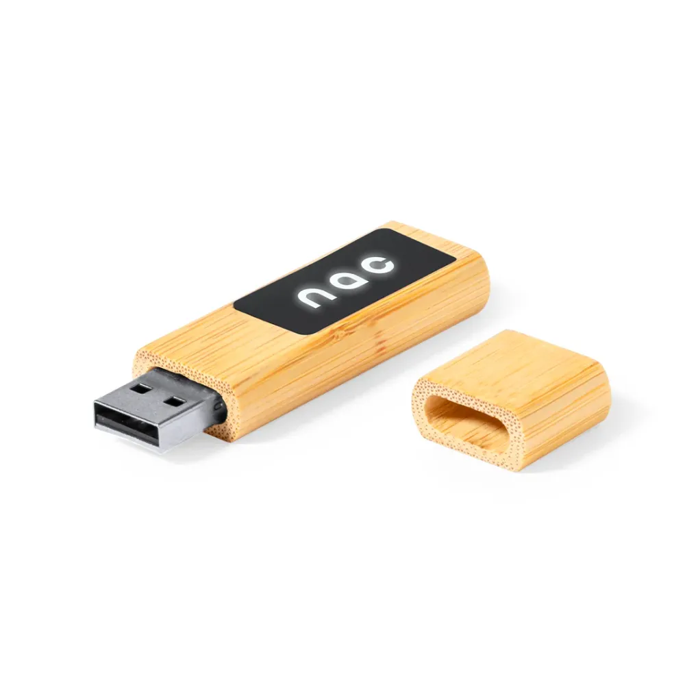 Memória USB 16GB em Bambu com Iluminação Elegante