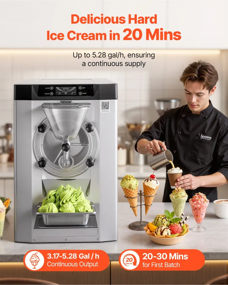 Máquina Comercial de Gelado Duro VEVOR 2000W 12-20L/h