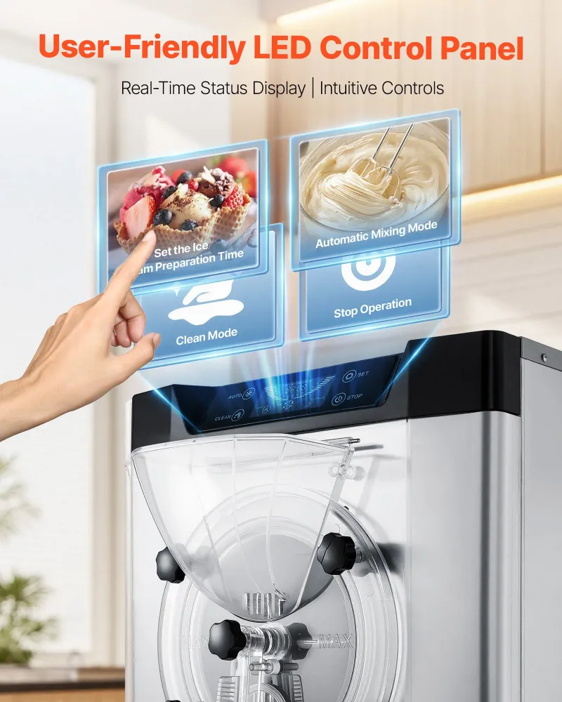 Máquina Comercial de Gelado Duro VEVOR 2000W 12-20L/h