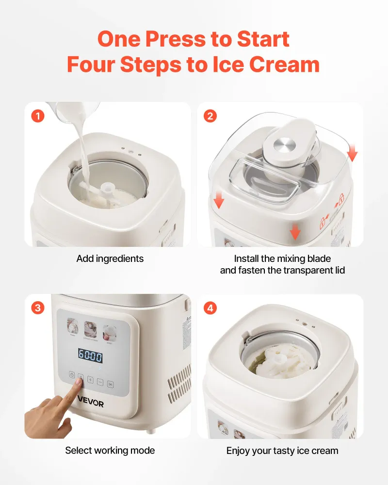 Máquina de Gelados Automática VEVOR 1L com Compressor