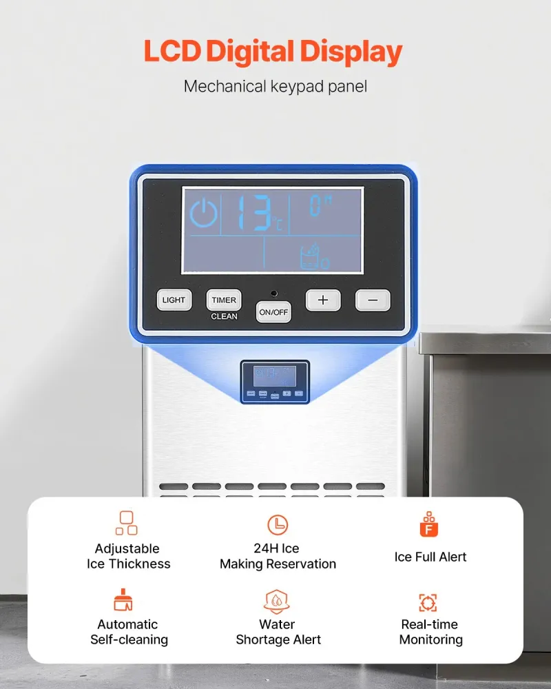 Máquina de Gelo Comercial VEVOR 100lbs/24H com Armazenamento