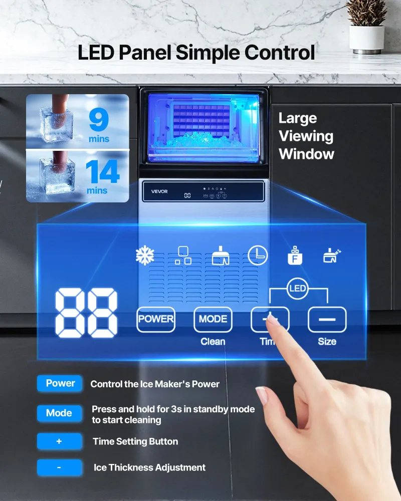 Máquina de Gelo Comercial VEVOR 59kg/24H com Armazenamento 15kg