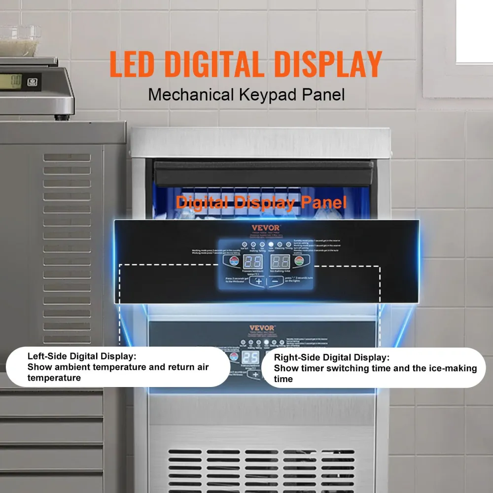 Máquina de Gelo Comercial VEVOR 80lbs/24H com Display LED