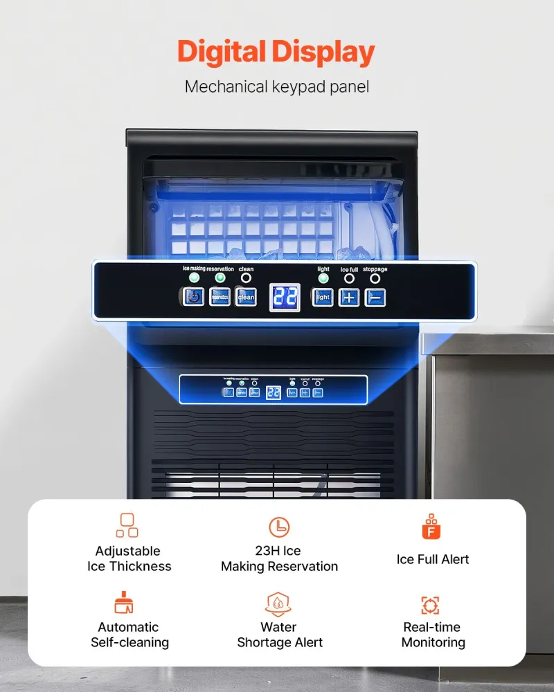 Máquina de Gelo Comercial VEVOR 80lbs/24H com Auto-Limpeza