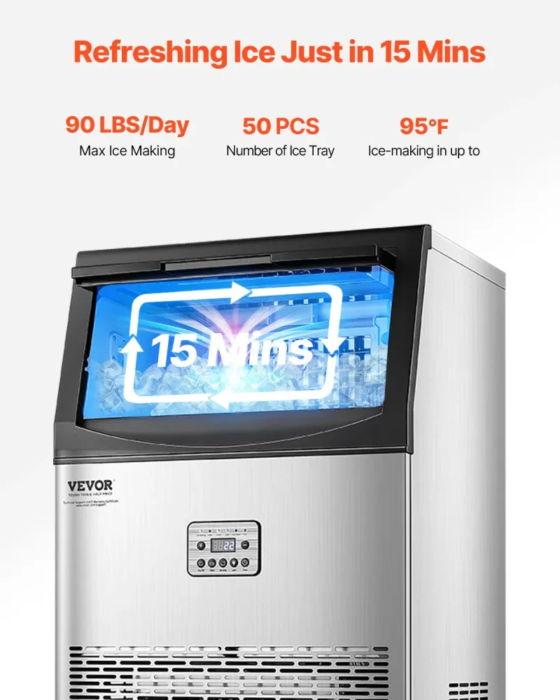 Máquina de Gelo Comercial VEVOR 90lbs/24H com Auto Limpeza