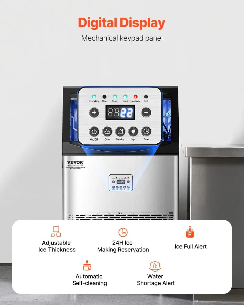 Máquina de Gelo Comercial VEVOR 90lbs/24H com Auto Limpeza