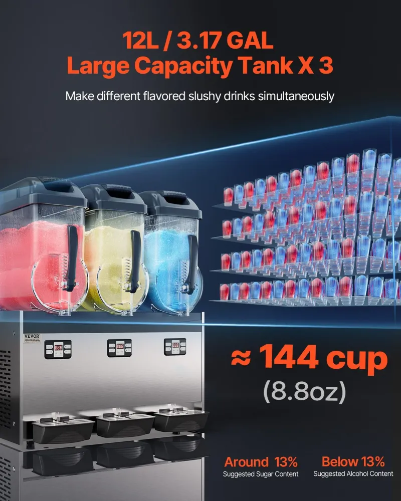 Máquina Slushy Comercial Tripla 12L VEVOR em ço Inox
