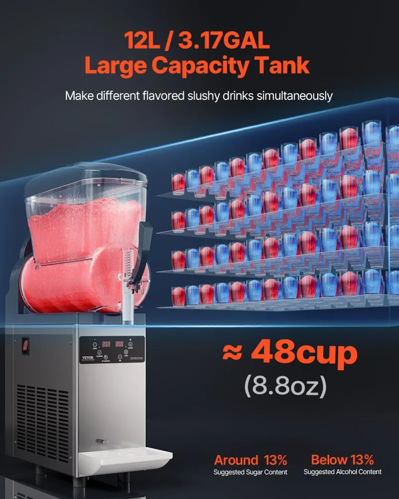 Máquina Slushy Comercial VEVOR 12L em ço Inoxidável