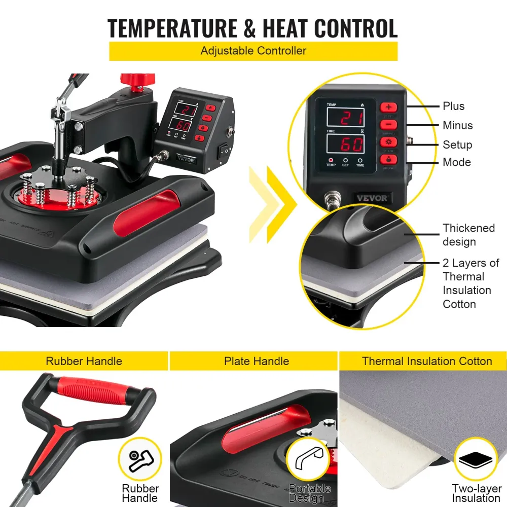 Máquina de Transferência Térmica 5 em 1 VEVOR 380x380 mm