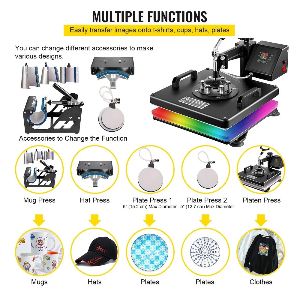 Máquina de Transferência Térmica 8 em 1 VEVOR 380x380mm