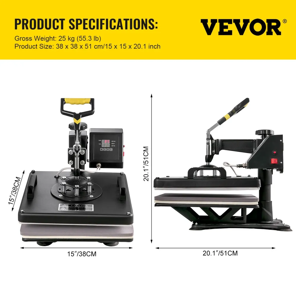Máquina de Transferência Térmica 8 em 1 VEVOR 380x380mm