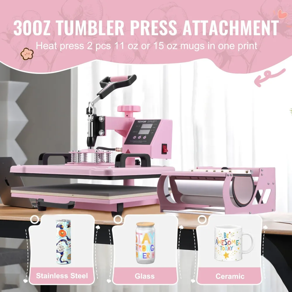 Máquina de Transferência Térmica VEVOR 8 em 1 Rosa