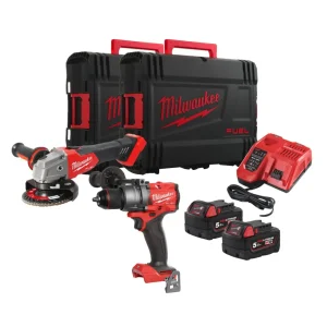 Powerpack Martelo perfurador + Rebarbadora + 2bat 5Ah + Carregador Milwaukee com 2 caixas M18 FPP2E3-502X