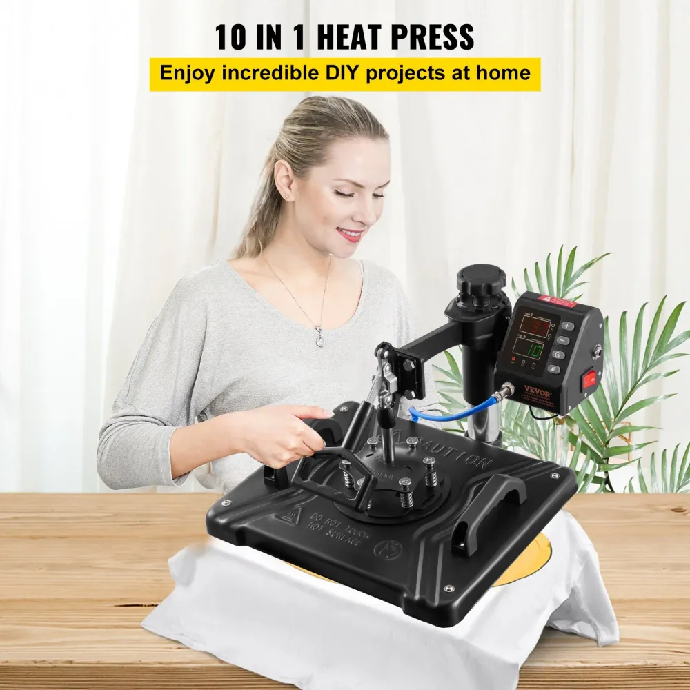 Prensa Térmica 10 em 1 VEVOR 1000W com Rotação 360°