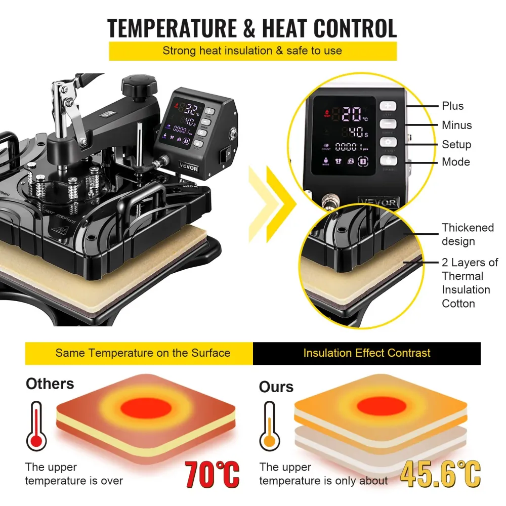Prensa Térmica 6 em 1 VEVOR 12x15 Polegadas 1000W