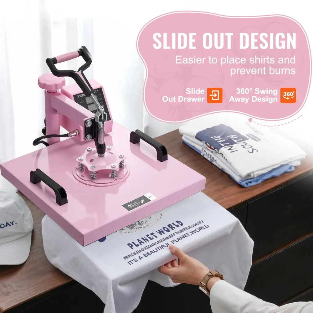 Prensa Térmica VEVOR 380x380 mm 8 em 1 Rosa
