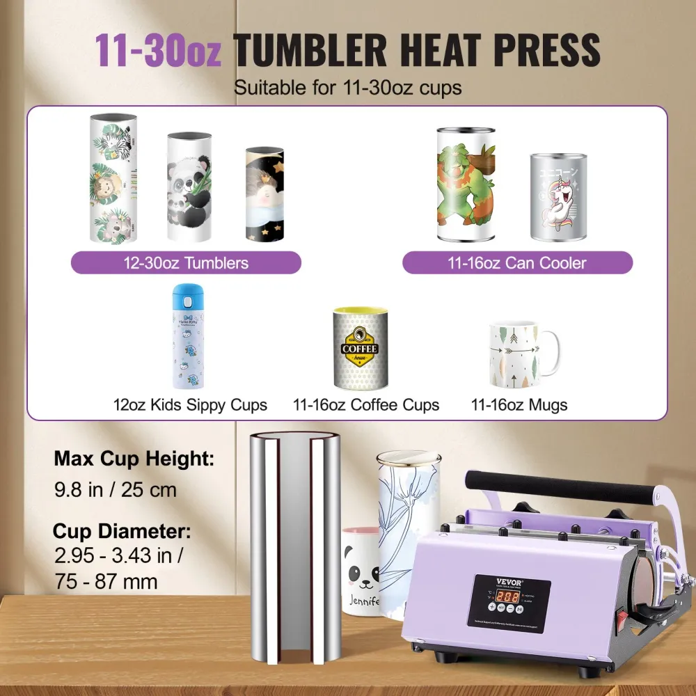 Prensa Térmica VEVOR para Canecas e Copos Sublimação 30oz