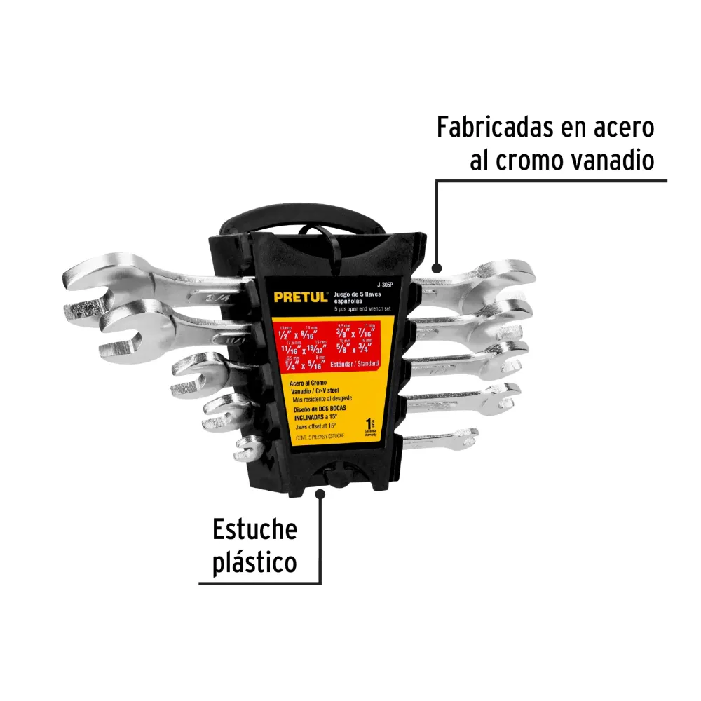 Juego de 5 Llaves Españolas STD Pretul