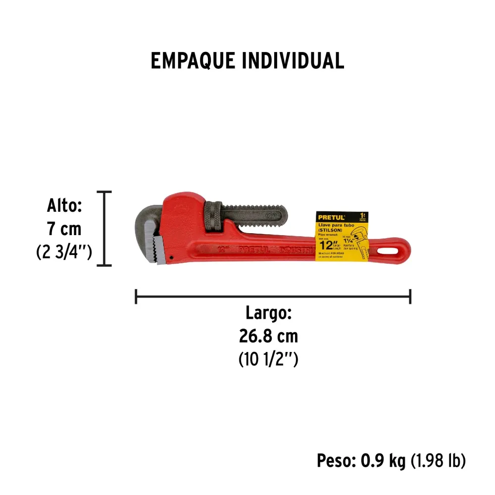 Llave stilson 12" cuerpo de hierro maleable, Pretul