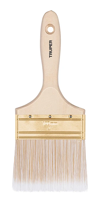 Brocha Cerdas Sintéticas 4" Corte Recto, Mango De Madera, Truper 13347 Proveedora Ferretera La Mundial