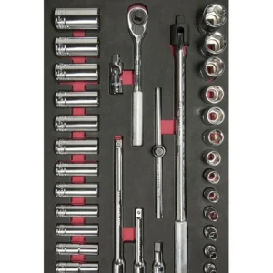 Jgo. de 32 dados cortos y largos y accesorios c/ entreda de 1/2, pulgadas Proveedora Ferretera La Mundial
