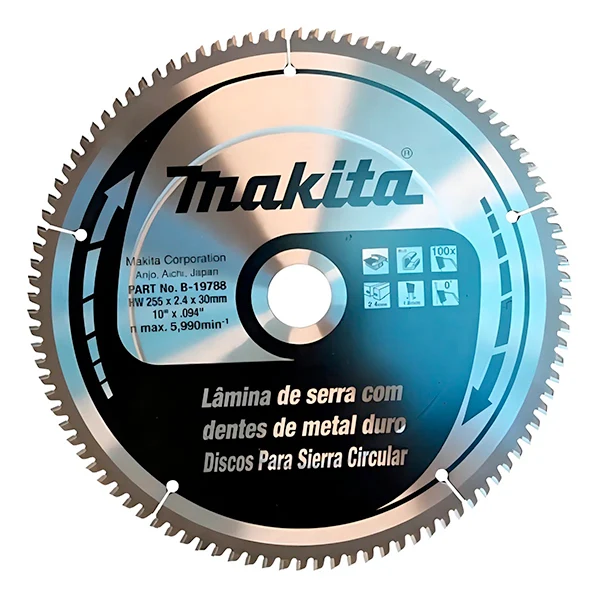 Sierra Circular 10" x 1-3/16" x 100 Dientes, 0 P/Alum. C/Reductor 1", Makita B-19788 Proveedora Ferretera La Mundial