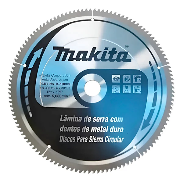Sierra Circular 12" x 1-3/16" x 120 Dientes, CT TCG P/Alum. C/Reductor 1", Makita B-19803 Proveedora Ferretera La Mundial