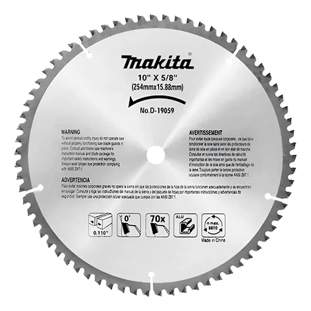 Sierra Circular 10" x 5/8" x 70 Dientes, CT TCG P/Alum, Makita D-19059 Proveedora Ferretera La Mundial