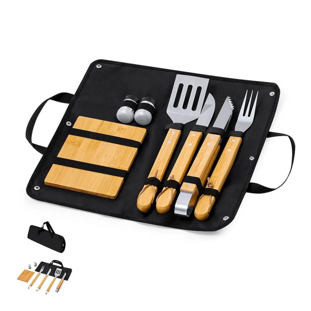 Set Barbecue Estrol em Bambu e ço Inoxidável