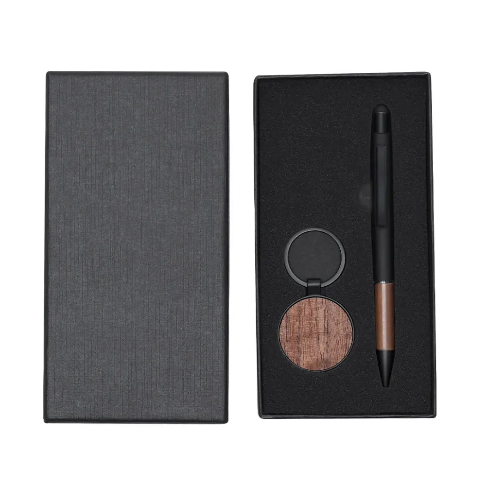 Set Elegante em Madeira de Nogal com Caneta e Llavero