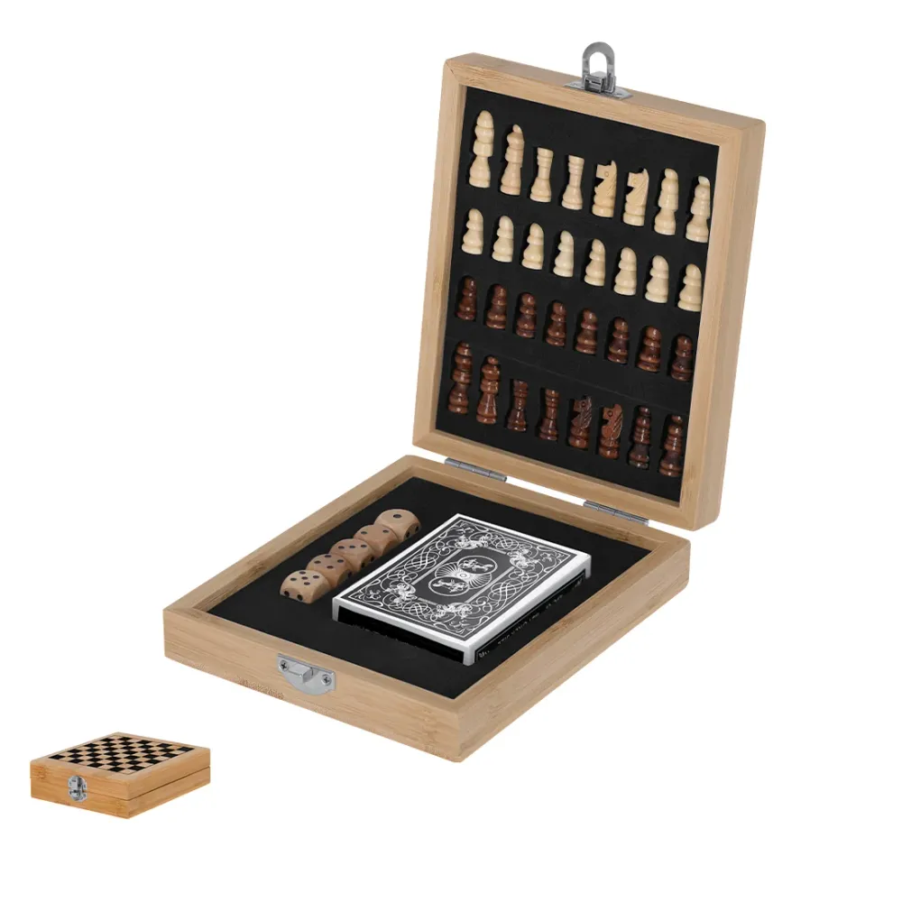 Set de Jogos Londox em Bambu com Tabuleiro de Xadrez