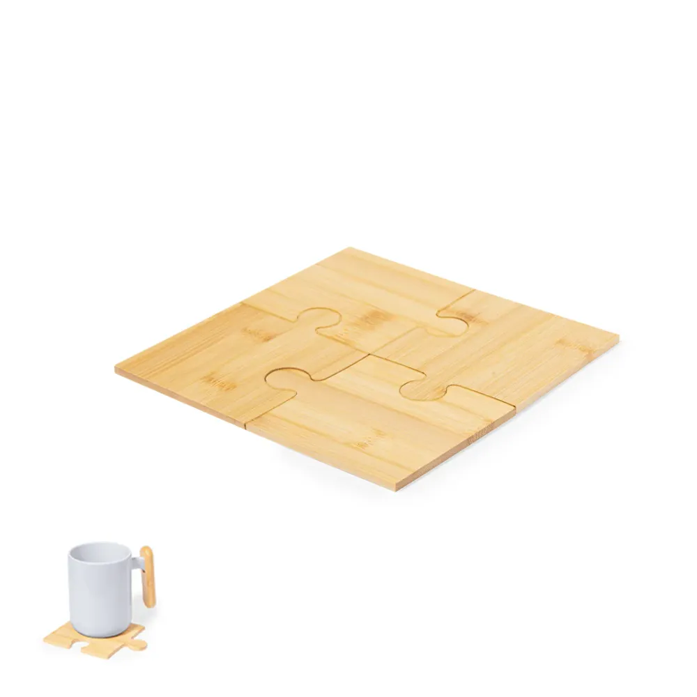 Set de 4 Posavasos em Bambu com Design Puzzle
