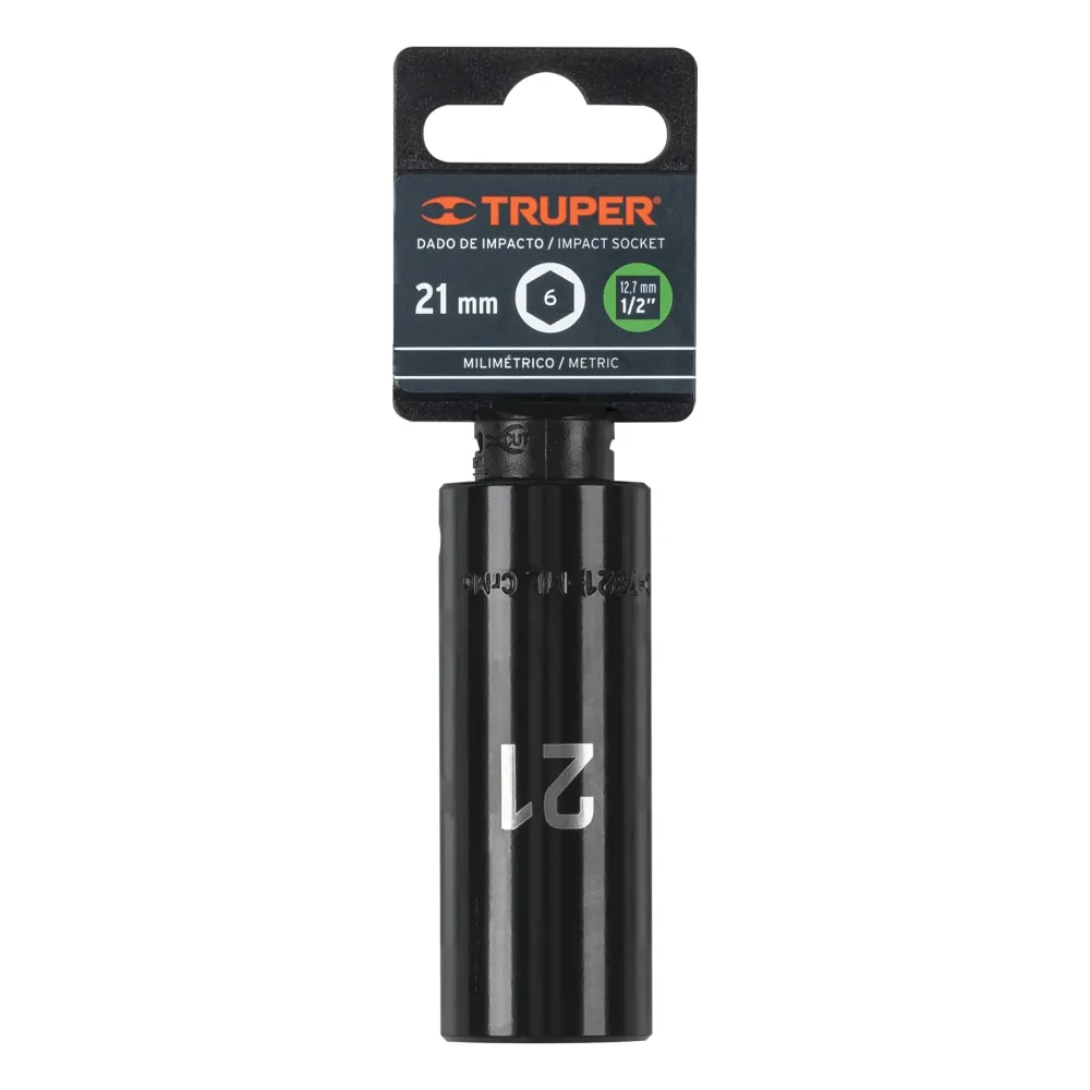 Dado Cuadro 1/2" Largo de Impacto 6 Puntas Truper 21 mm