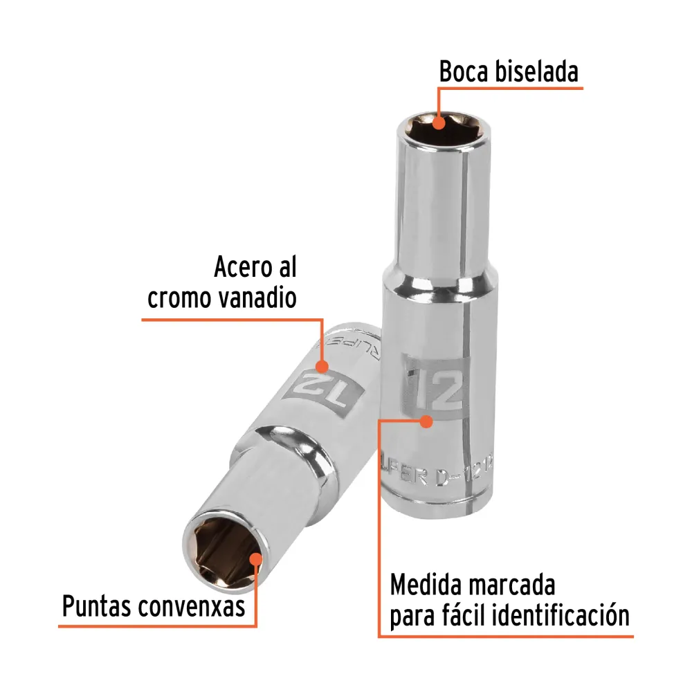 Dado Cuadro 1/2" Largo de 6 Puntas Truper 12 mm