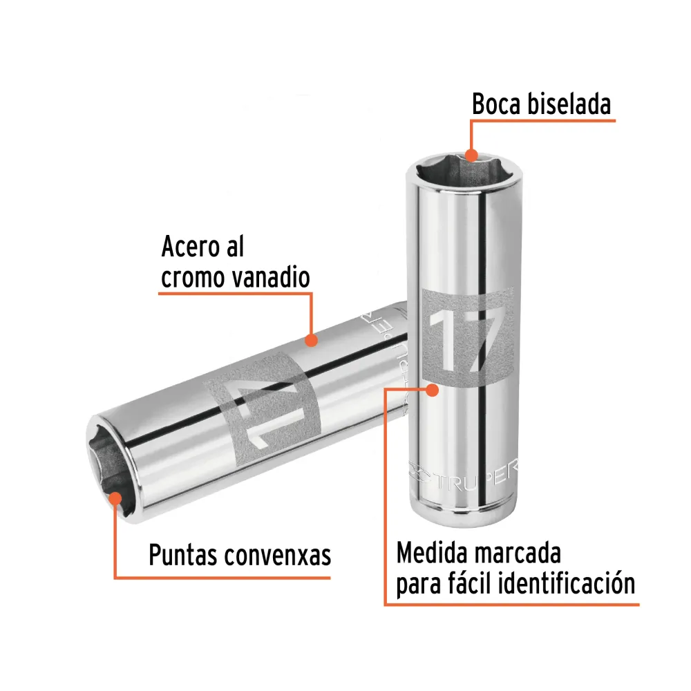 Dado Cuadro 1/2" Largo de 6 Puntas Truper 17 mm