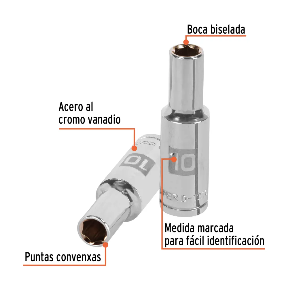 Dado Cuadro 1/2" Largo de 6 Puntas Truper 10 mm