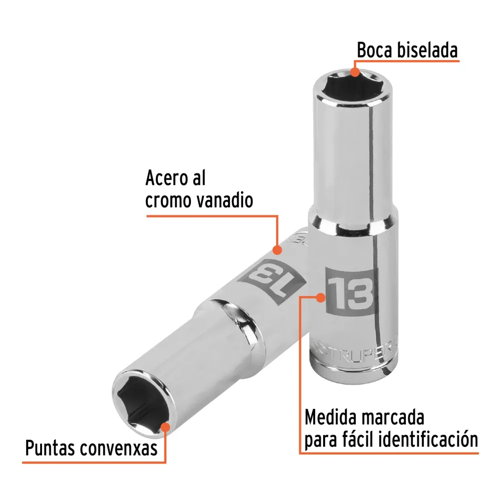 Dado Cuadro 1/2" Largo de 6 Puntas Truper 13 mm