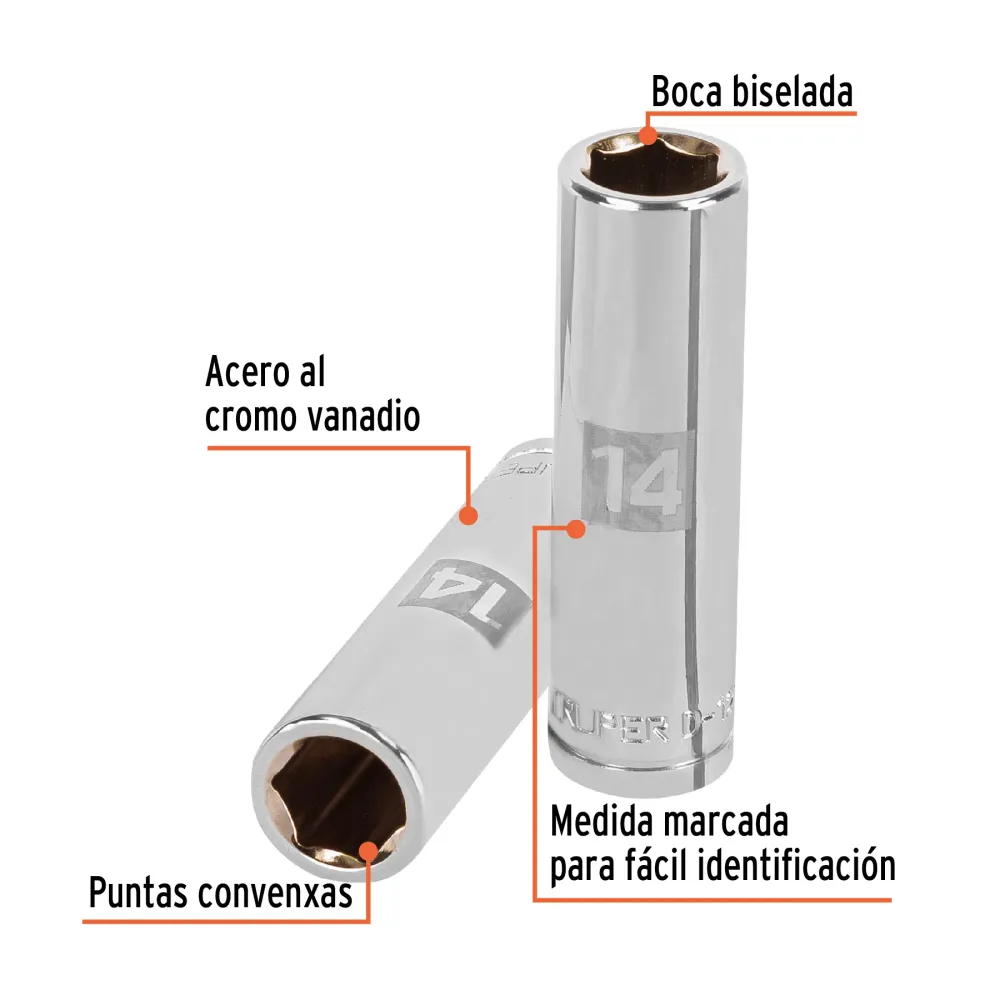 Dado Cuadro 1/2" Largo de 6 Puntas Truper 14 mm