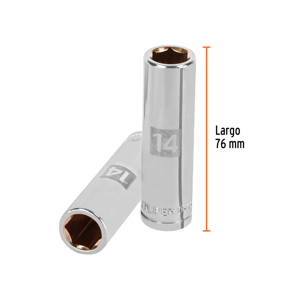 Dado Cuadro 1/2" Largo de 6 Puntas Truper 14 mm