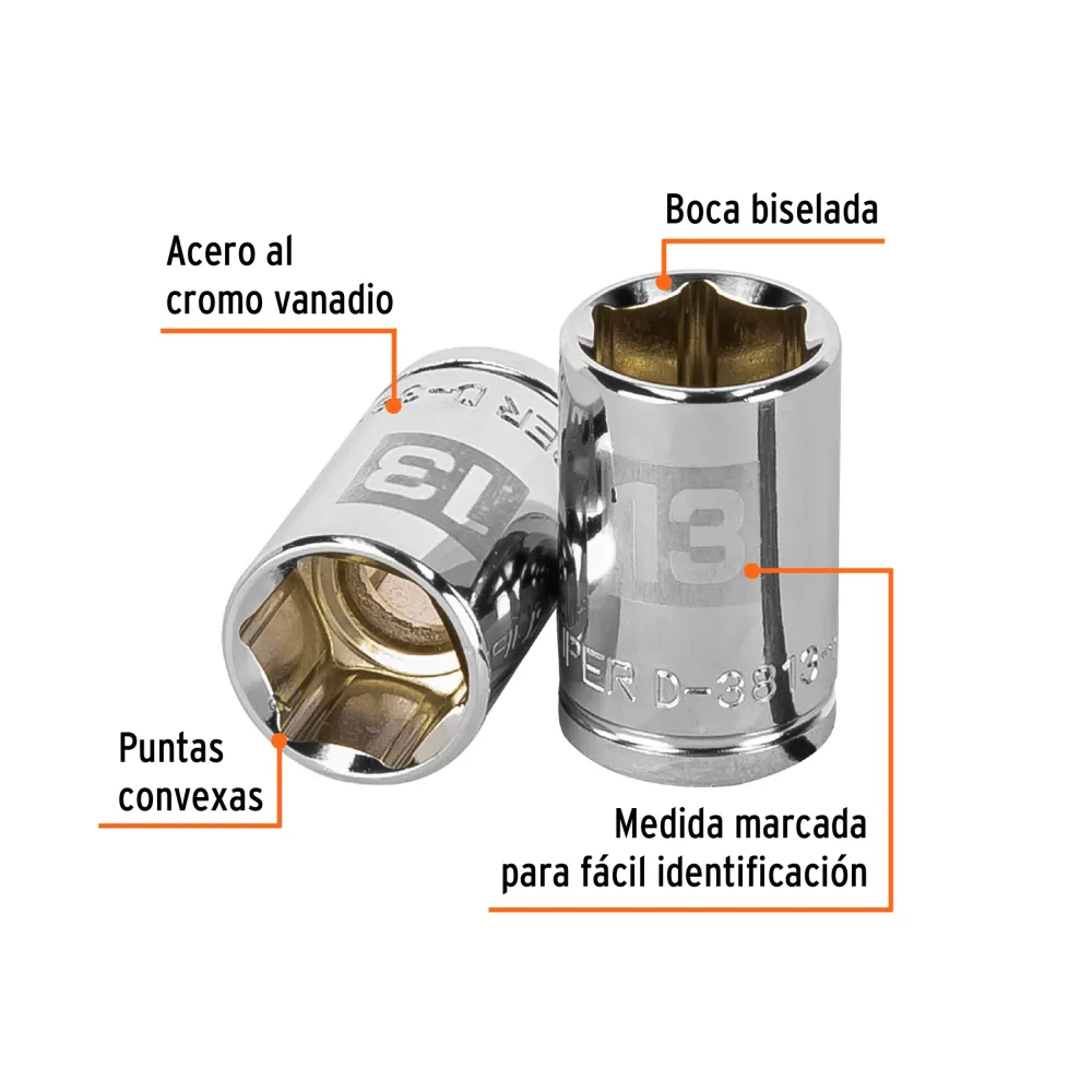 Dado Cuadro 3/8" de 6 Puntas Truper 13 mm