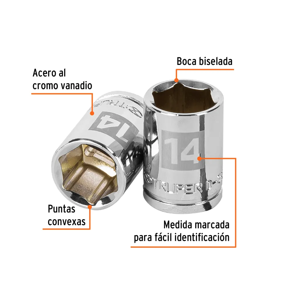 Dado Cuadro 3/8" de 6 Puntas Truper 14 mm