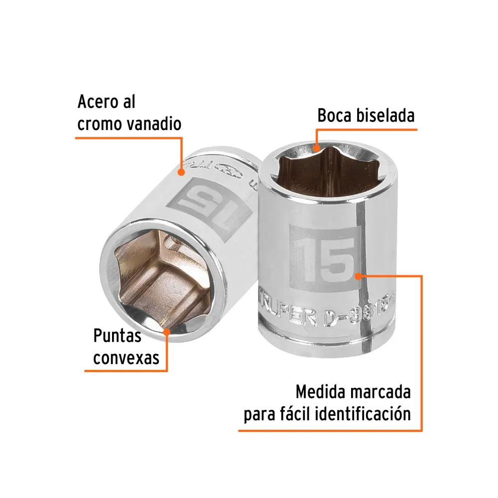 Dado Cuadro 3/8" de 6 Puntas Truper 15 mm