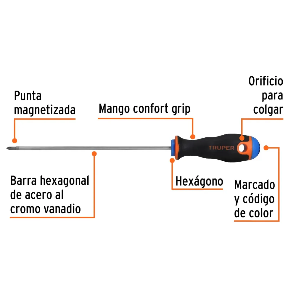 Desarmador Mango Comfort Grip Truper de Cruz 1/8" (#0) X 6"