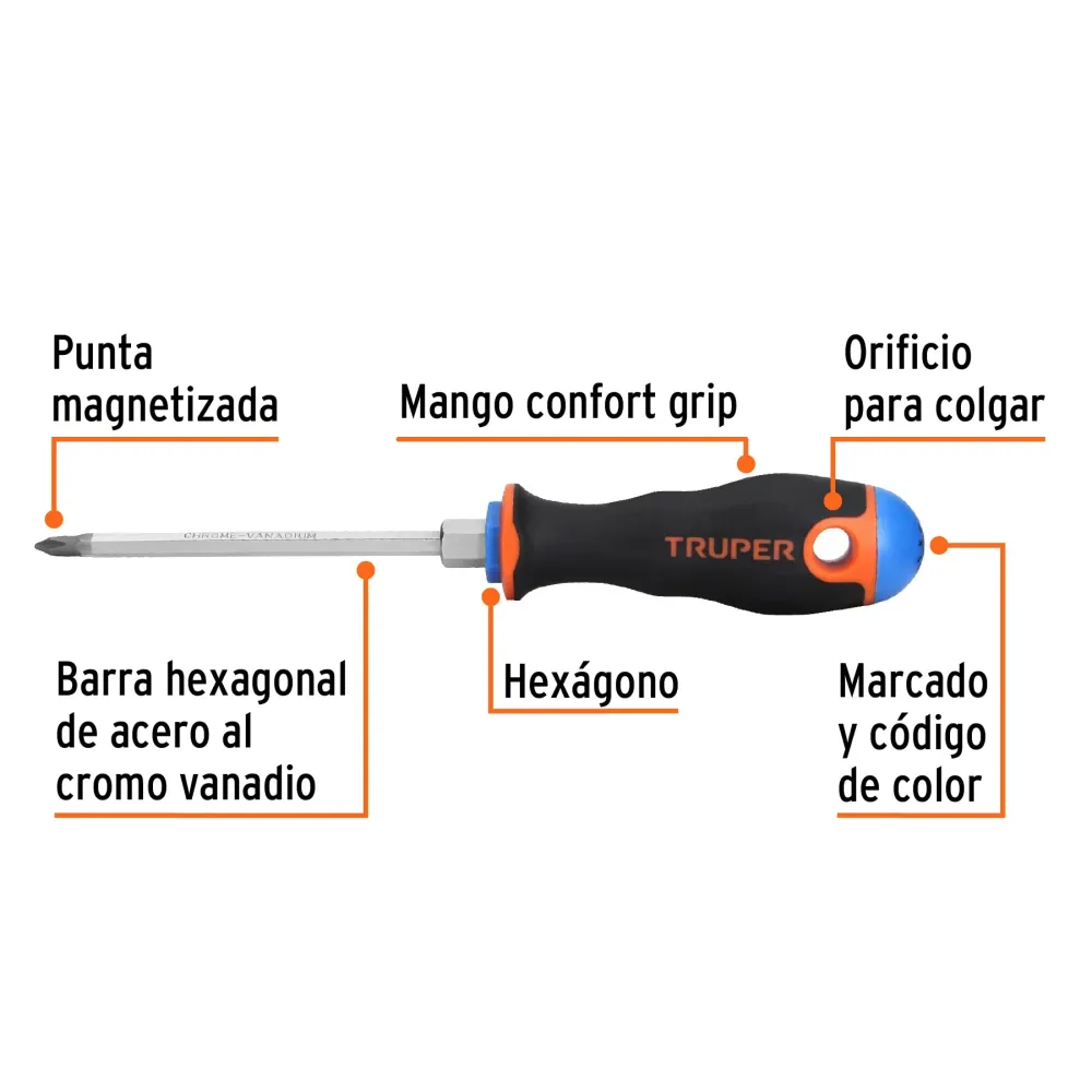 Desarmador Mango Comfort Grip Truper de Cruz 3/16" (#1) X 4"