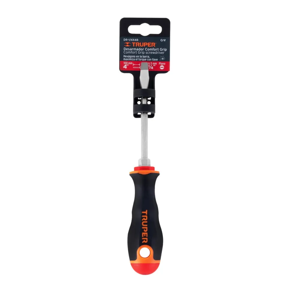 Desarmador Mango Comfort Grip Truper Plano 1/4" X 4"