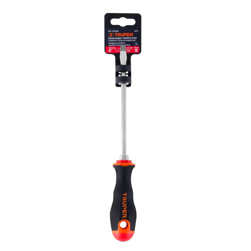 Desarmador Mango Comfort Grip Truper Plano 1/4" X 6"