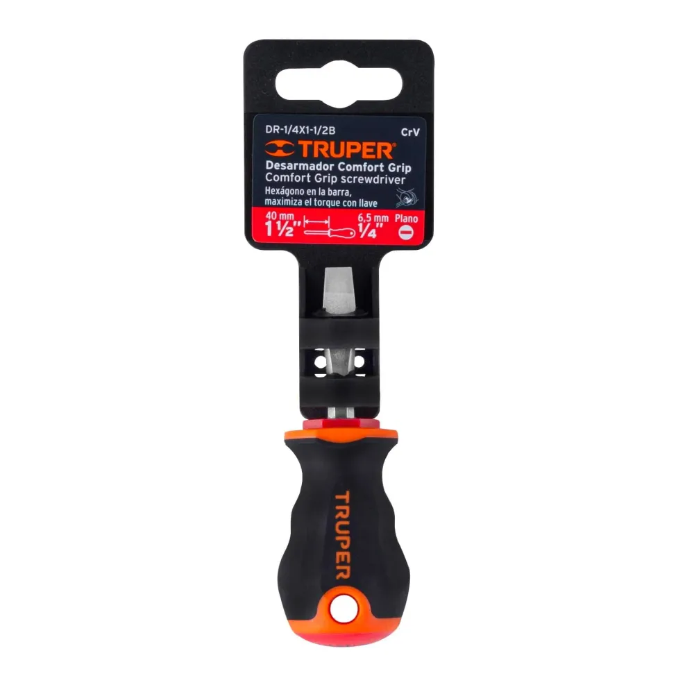 Desarmador Mango Comfort Grip Truper Plano 1/4" X 1"1/2