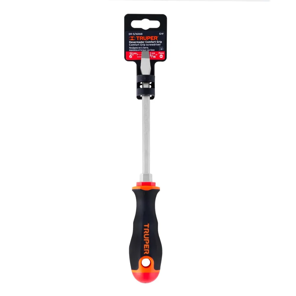 Desarmador Mango Comfort Grip Truper Plano 5/16" X 6"