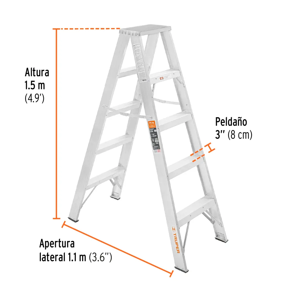 Escalera Tipo Tijera 100% Aluminio Dobles Tipo II Truper 4 Peldaños